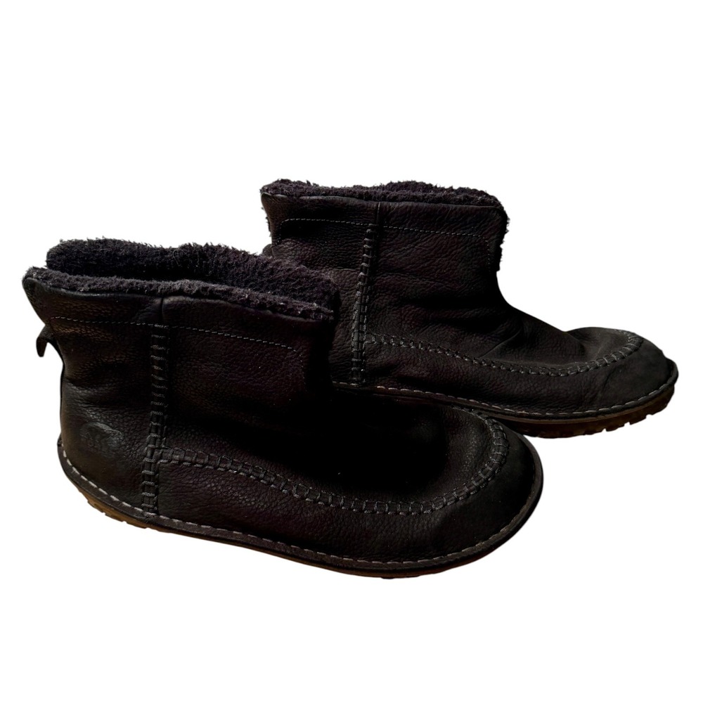 Sorel Bota Bag Leather Sherpa Lined Ankle Boots Slip On Black 11 Men's
